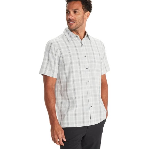 MARMOT Eldridge Short Sleeve Button Front Plaid Shirt Glacier Grey/Sleet Small - Picture 1 of 2